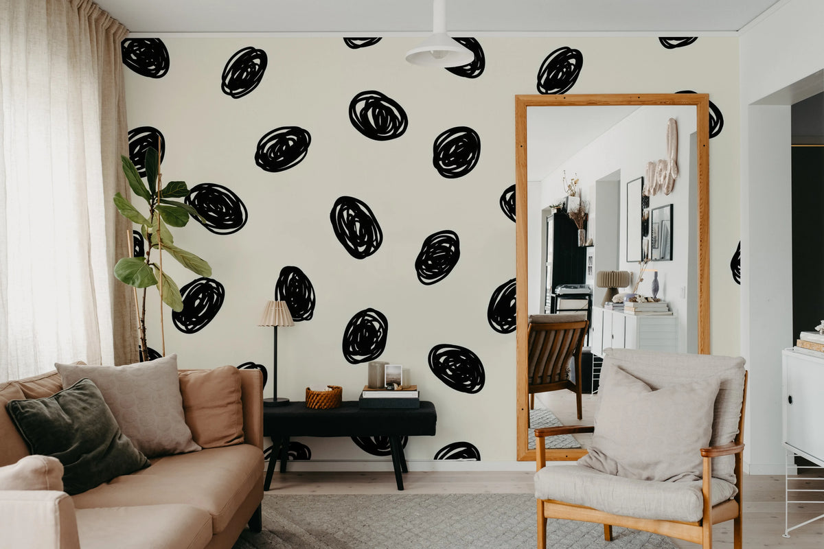 Doodle Dots, Black Mural Wallpaper - room preview 02