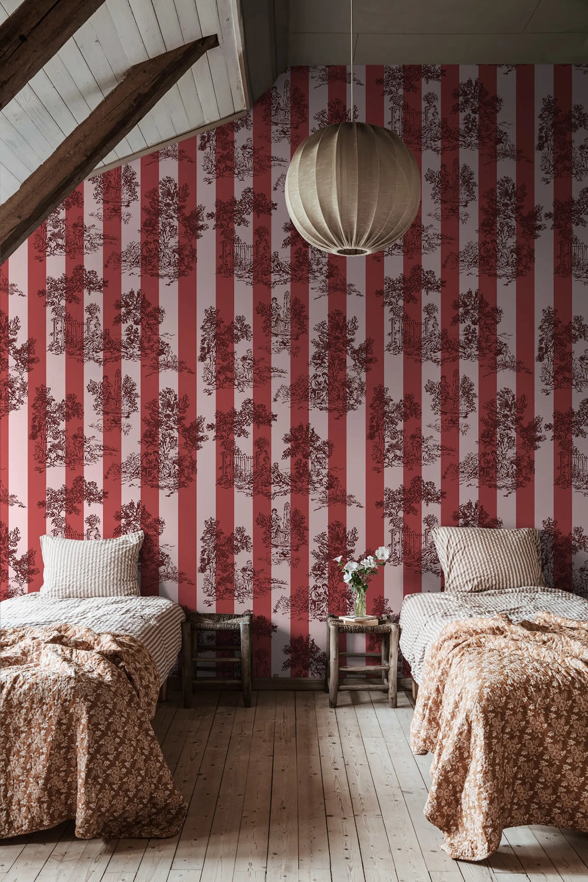 Happy Toile, Raspberry Mural Wallpaper - room preview 02