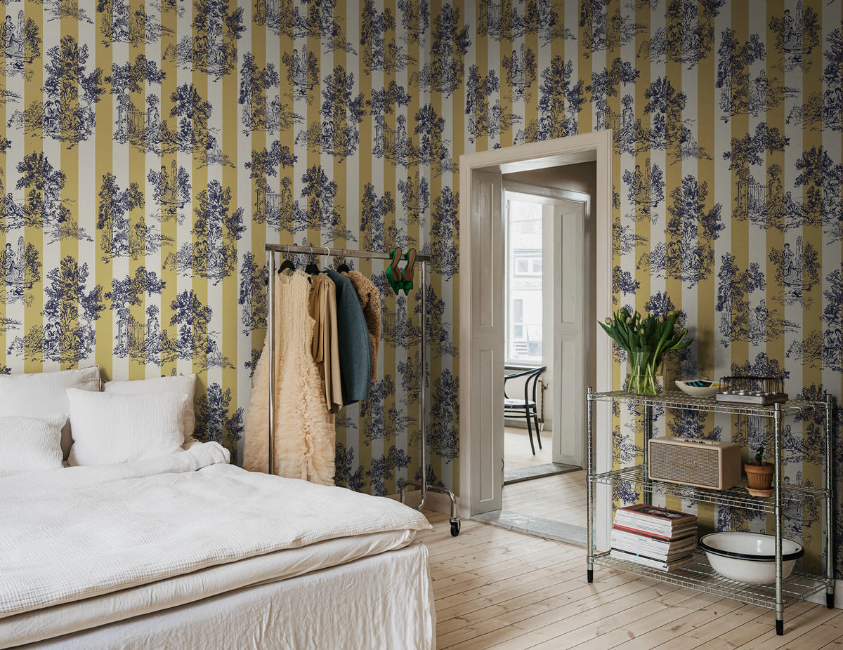 Happy Toile, Mustard Mural Wallpaper - room preview 02