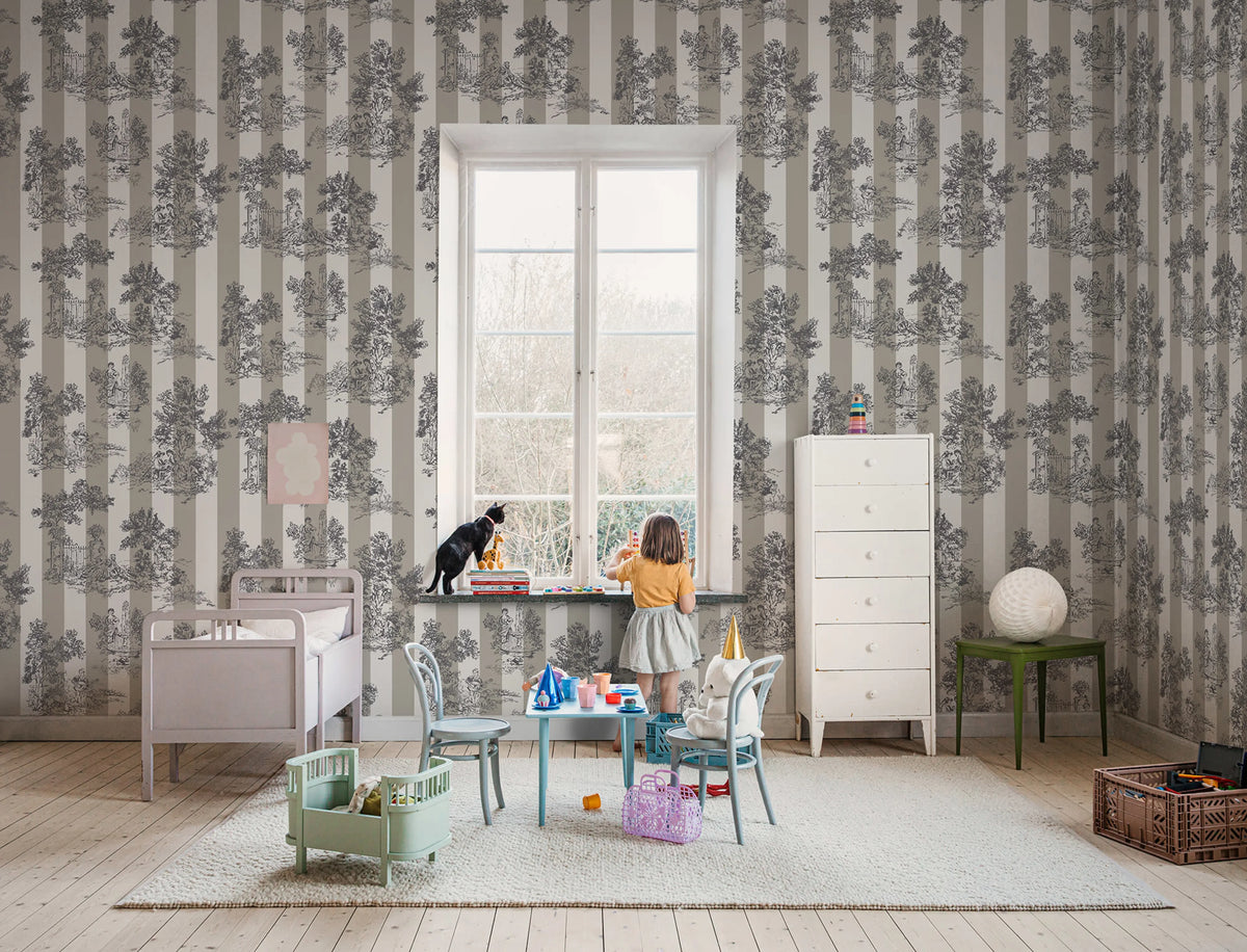 Happy Toile, Pearl Mural Wallpaper - room preview 02