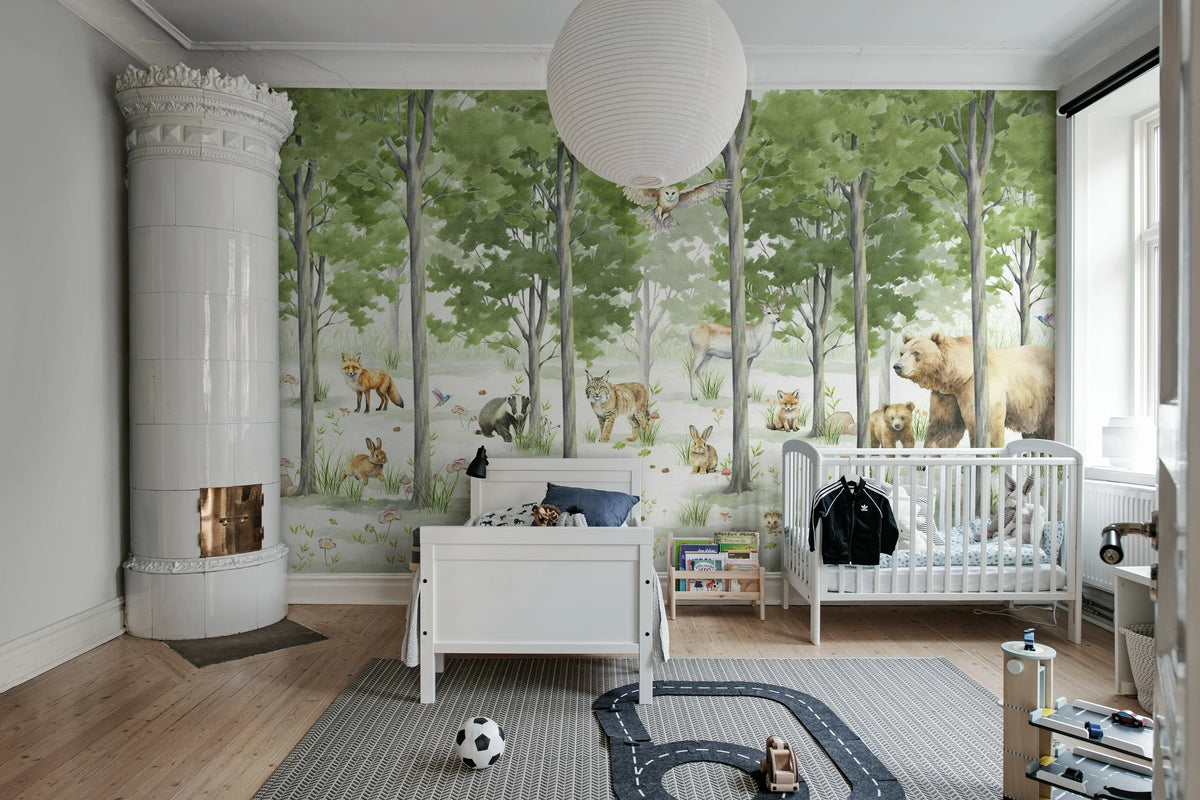 Friendly Forest, Green Mural Wallpaper - room preview 02
