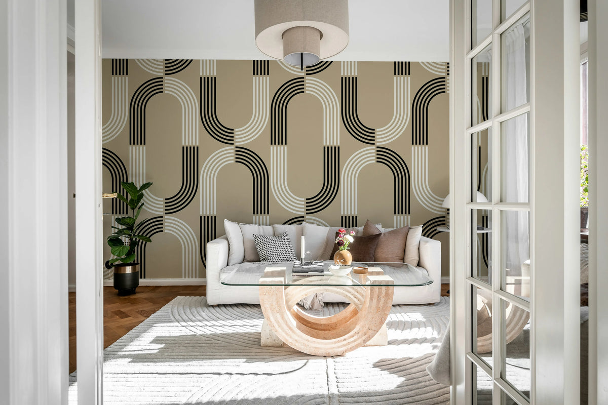 70s Retro, Beige Mural Wallpaper - room preview 02
