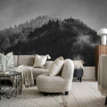 Foggy Mountain, Black & White Mural Wallpaper - room preview 02