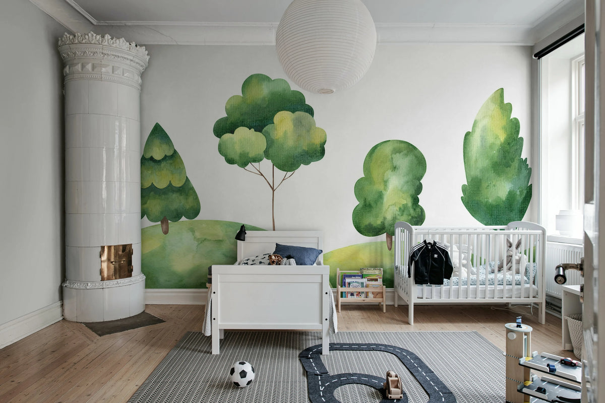 Tree Hills, Green Mural Wallpaper - room preview 02
