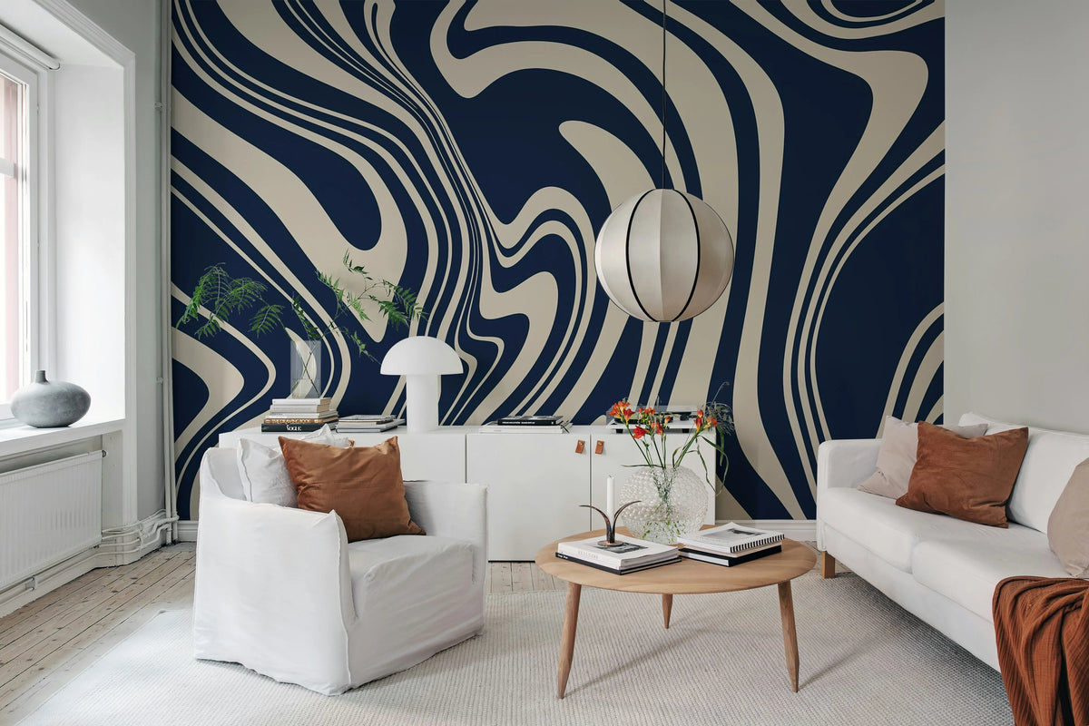 Swirly, Blue Mural Wallpaper - room preview 02