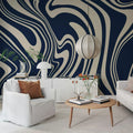 Swirly, Blue Mural Wallpaper - room preview 02