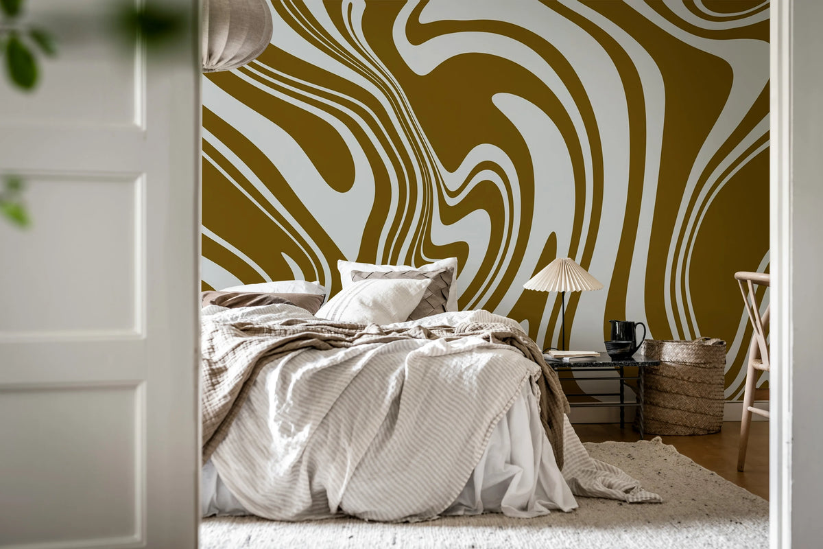 Swirly, Brown Mural Wallpaper - room preview 02