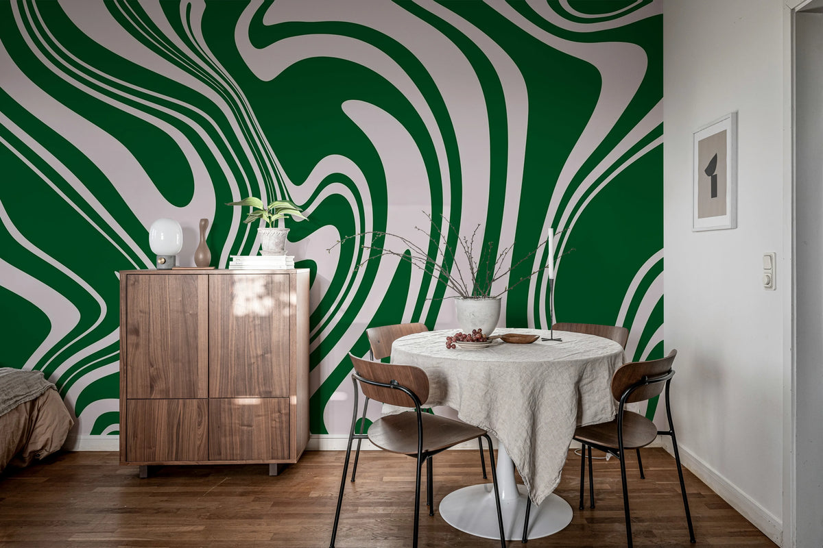 Swirly, Green Mural Wallpaper - room preview 02