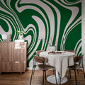 Swirly, Green Mural Wallpaper - room preview 02