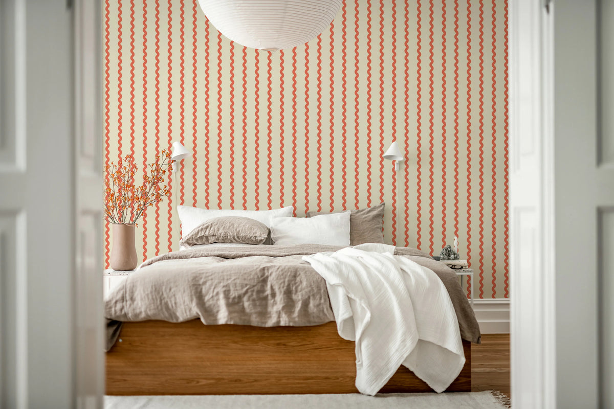 Wobbly Stripe, Red Mural Wallpaper - room preview 02