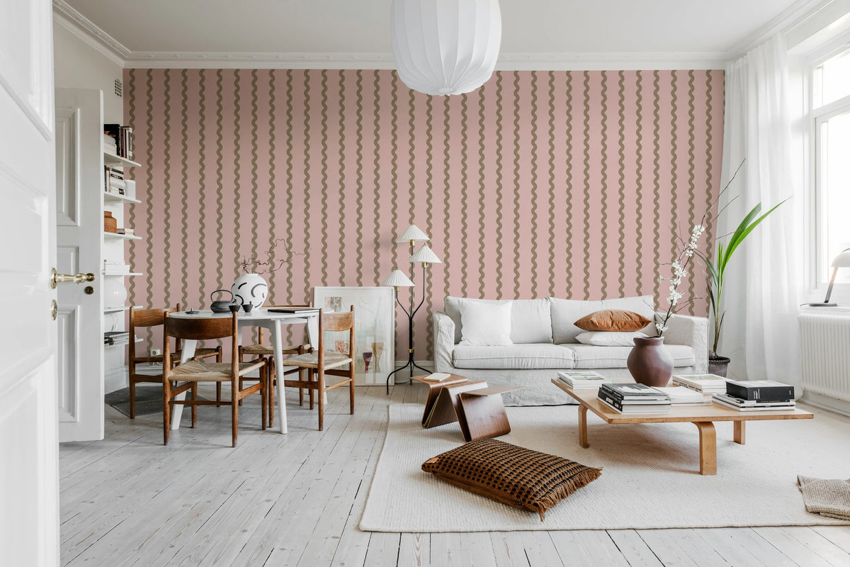 Wobbly Stripe, Soft Pink Mural Wallpaper - room preview 02
