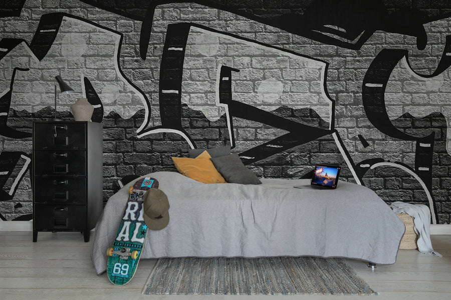 Rebel Graffiti Bold, Gray Mural Wallpaper