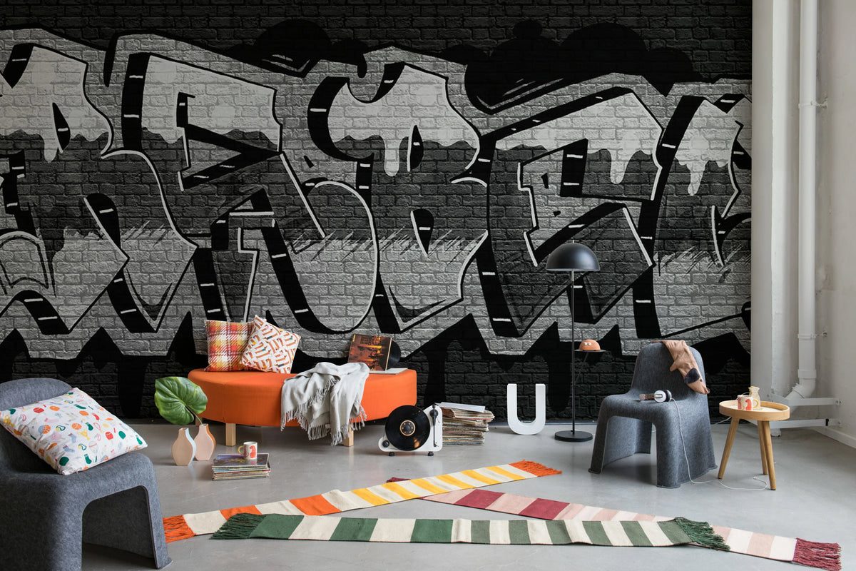 Rebel Graffiti, Black Mural Wallpaper - room preview 02