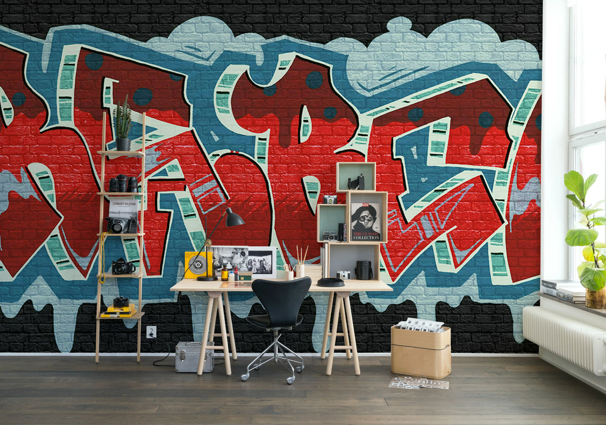 Rebel Graffiti, Red Mural Wallpaper - room preview 02