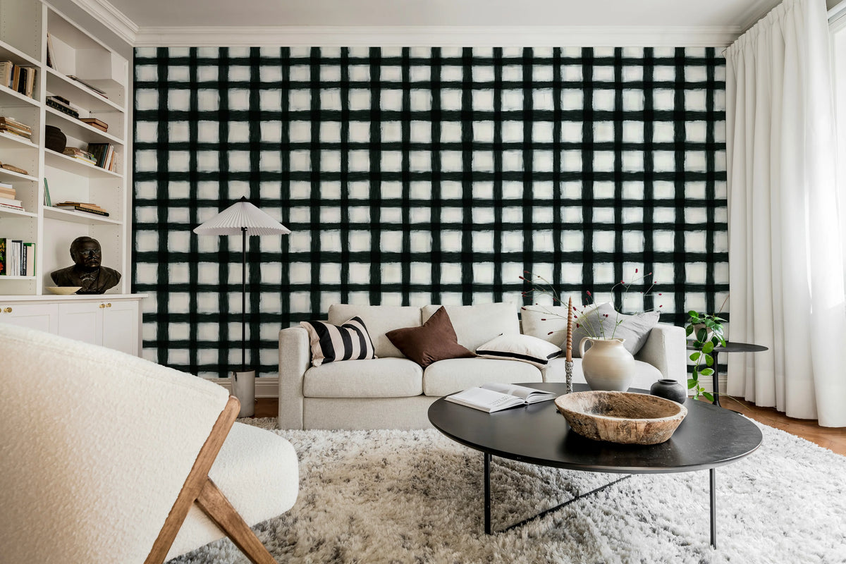 Painted Square, Black & White Mural Wallpaper - room preview 02