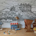 Castle By The Lake, Black & White Mural Wallpaper - room preview 02