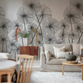 Waterlily Forest, Black & White Mural Wallpaper - room preview 02