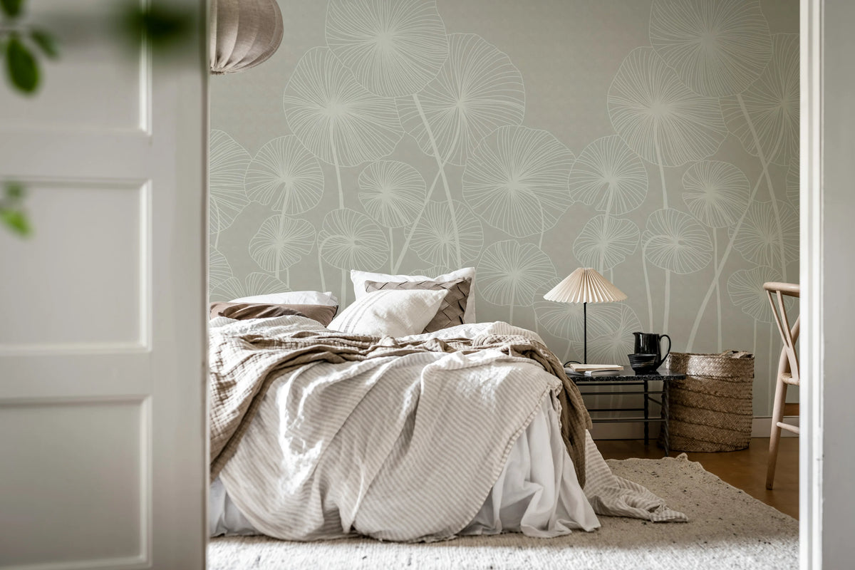 Waterlily Forest, Beige Mural Wallpaper - room preview 02
