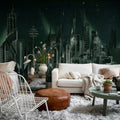 Sci-Fi Town, Green Mural Wallpaper - room preview 02