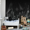 Sci-Fi Town, Black Mural Wallpaper - room preview 02
