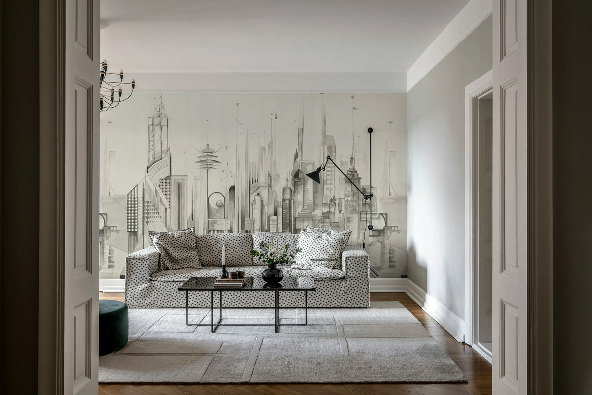 Sci-Fi Town, White Mural Wallpaper - room preview 02