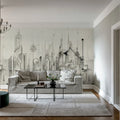 Sci-Fi Town, White Mural Wallpaper - room preview 02