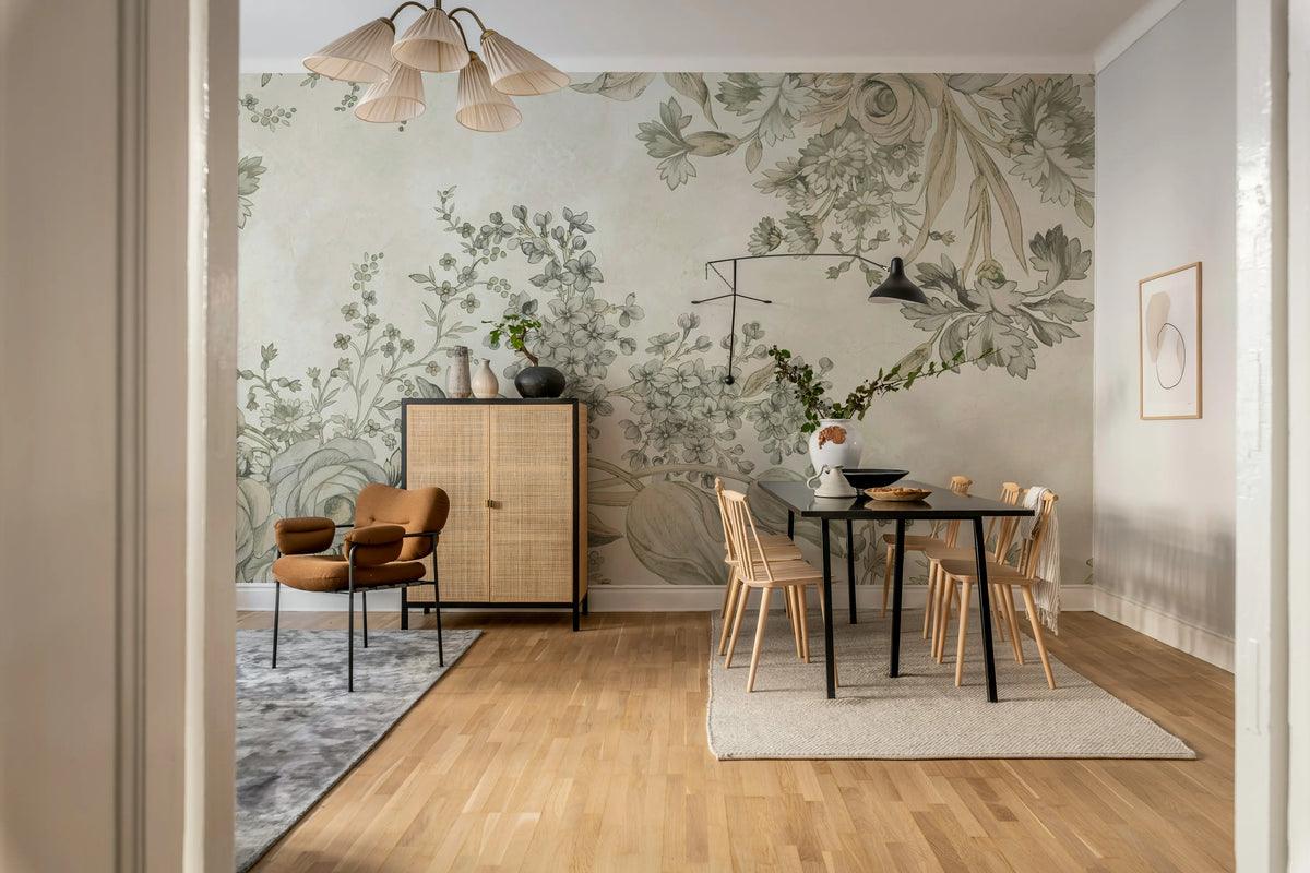 Bold Floral, Beige Mural Wallpaper - room preview 02