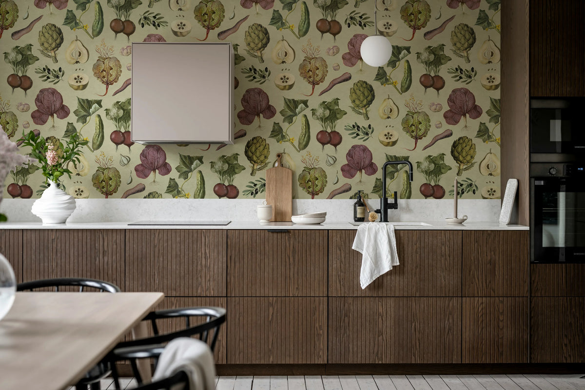 Vintage Greens Beige Mural Wallpaper - room preview 02