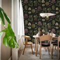 Vintage Greens, Black Mural Wallpaper - room preview 02