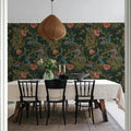 Vintage Peacock, Black Mural Wallpaper - room preview 02