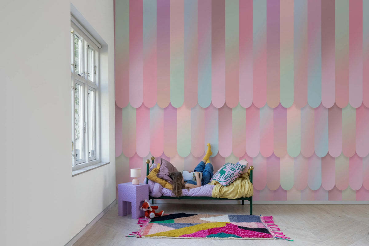 Gradient Stripes, Rainbow Mural Wallpaper - room preview 02