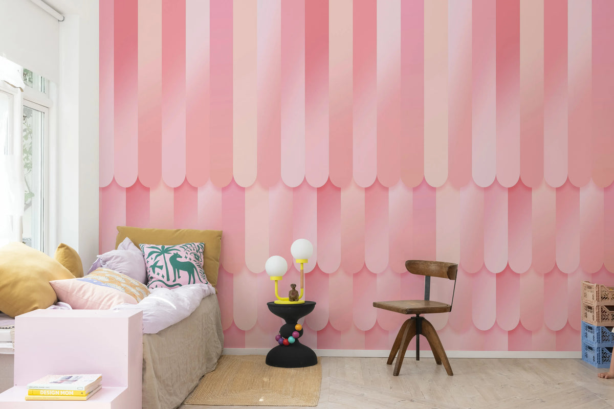 Gradient Stripes, Pink Mural Wallpaper - room preview 02