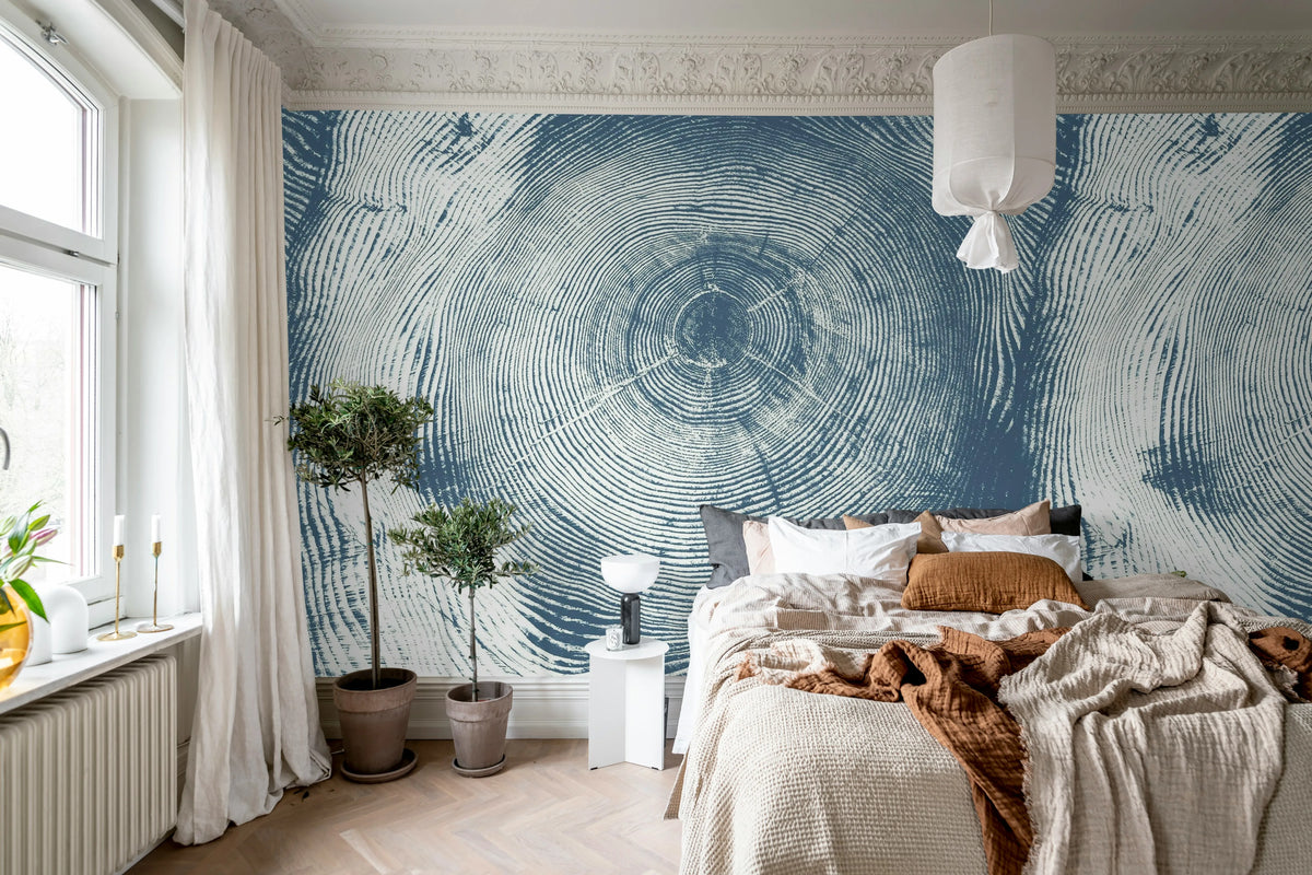 Tree Cut, Blue Mural Wallpaper - room preview 02