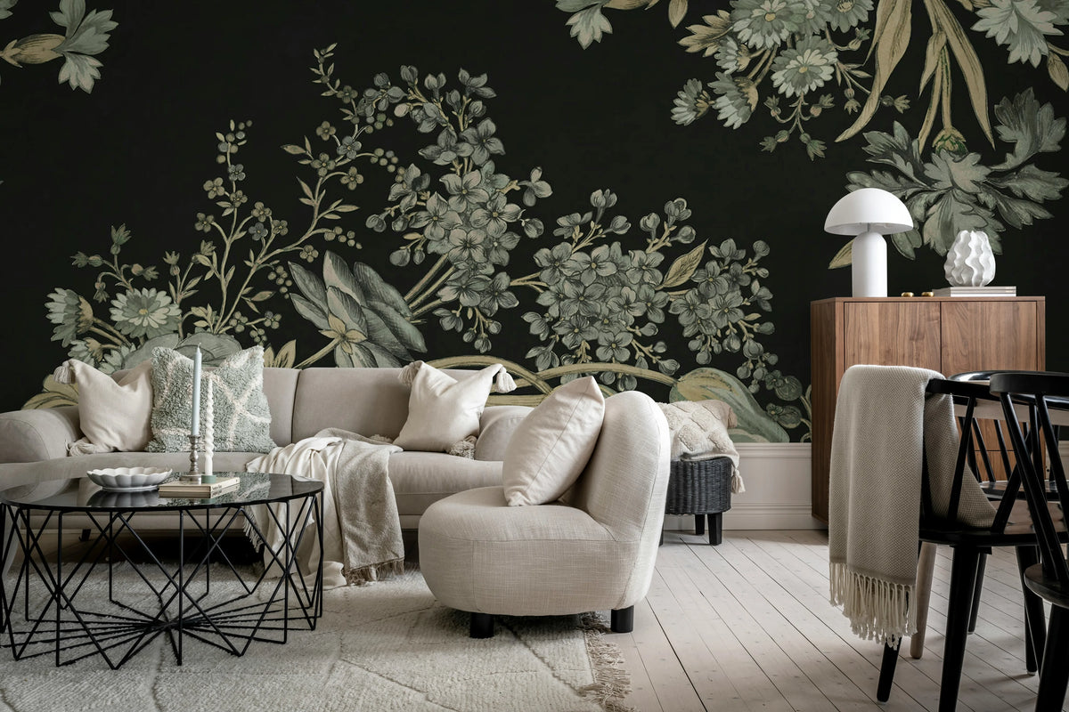 Bold Floral, Black Mural Wallpaper - room preview 02