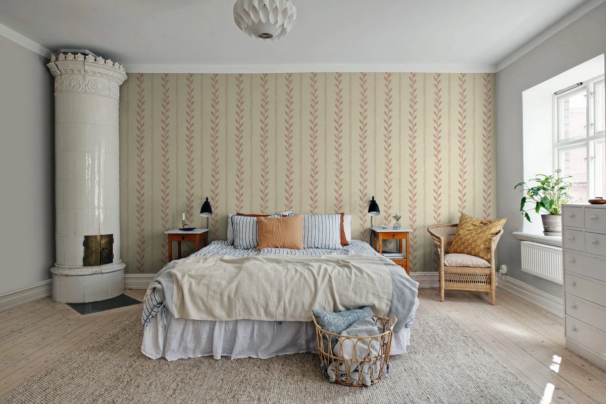 Bayleaf Stripe, Pink Mural Wallpaper - room preview 02