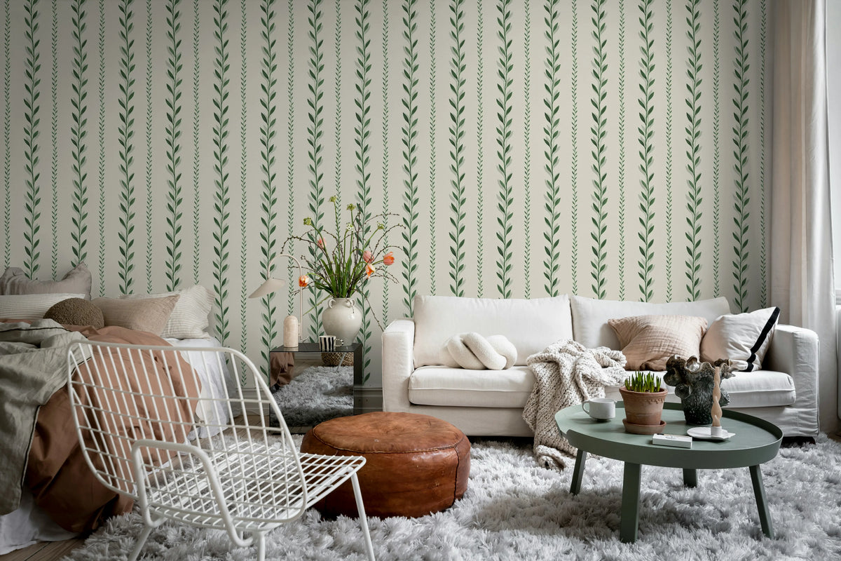 Bayleaf Stripe, Green Mural Wallpaper - room preview 02