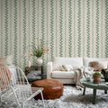 Bayleaf Stripe, Green Mural Wallpaper - room preview 02
