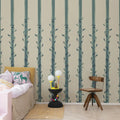 Leafy Stripes, Blue Mural Wallpaper - room preview 02
