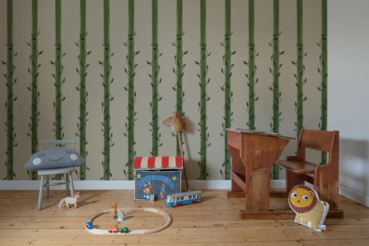 Leafy Stripes, Green Mural Wallpaper - room preview 02