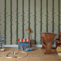 Leafy Stripes, Green Mural Wallpaper - room preview 02