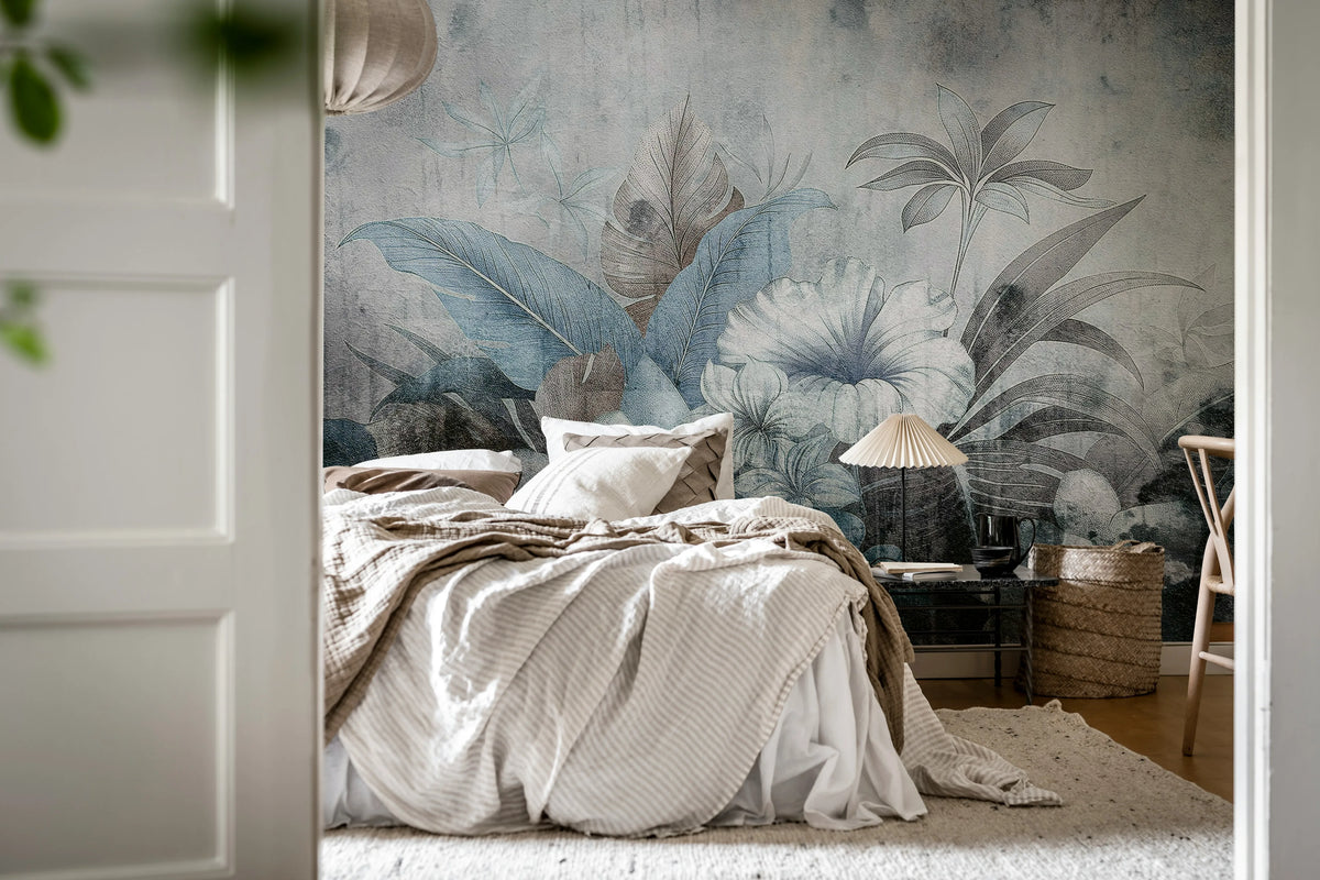 Vintage Garland, Blue Mural Wallpaper - room preview 02