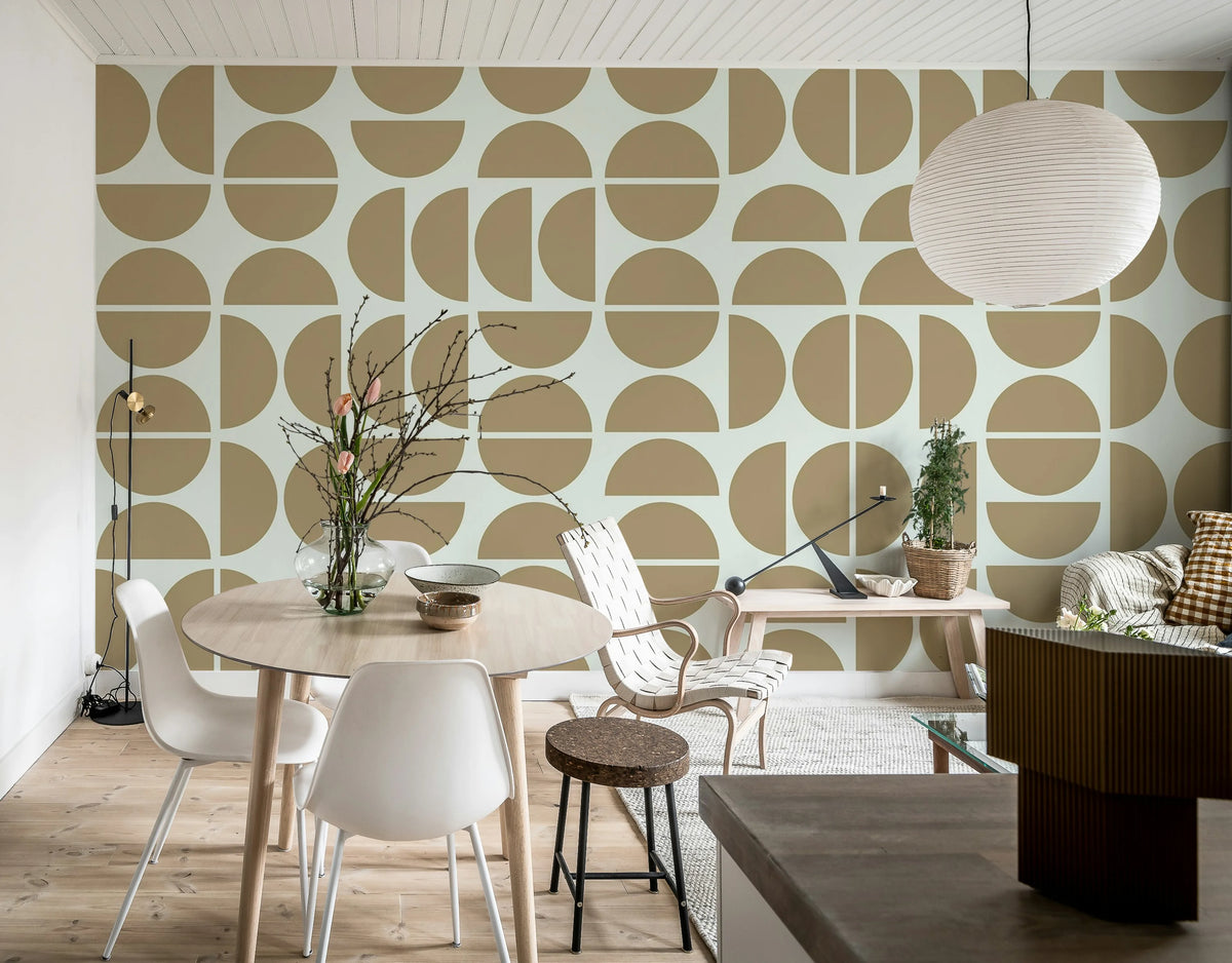 Geometry Shapes, Beige Mural Wallpaper - room preview 02