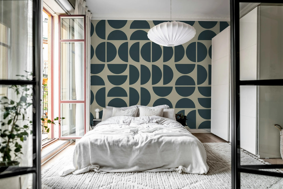 Geometry Shapes, Midnight Blue Mural Wallpaper - room preview 02