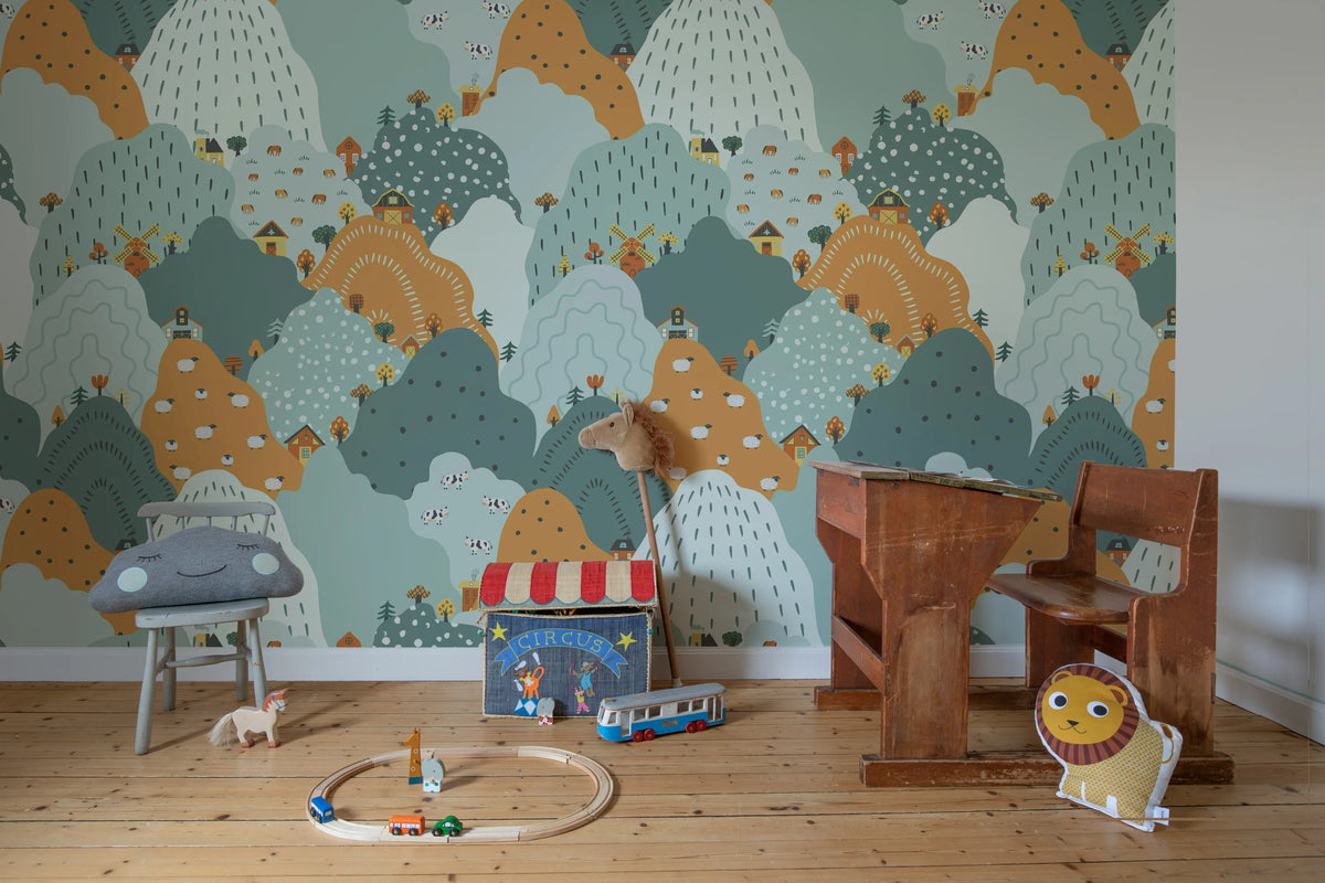 Happy Hillside, Multi Mural Wallpaper - room preview 02