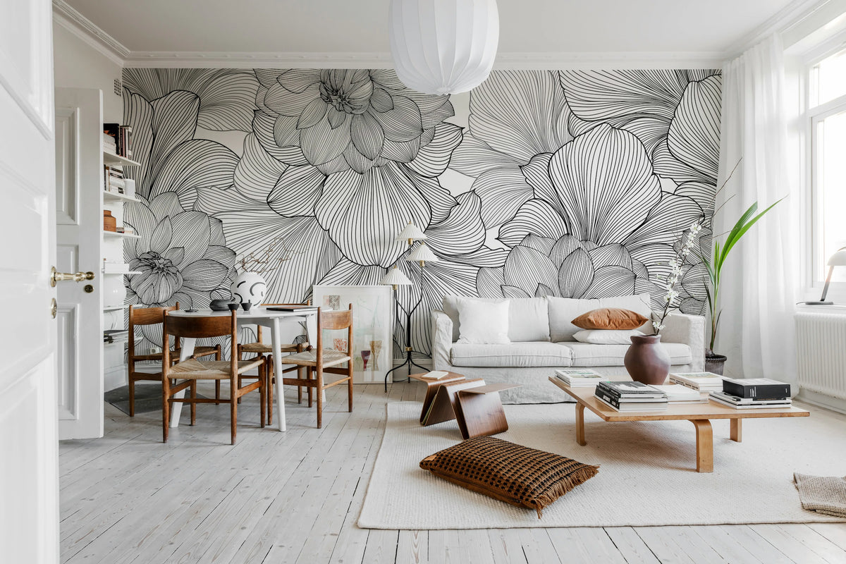 Bold Dahlia, Graphite Mural Wallpaper - room preview 02