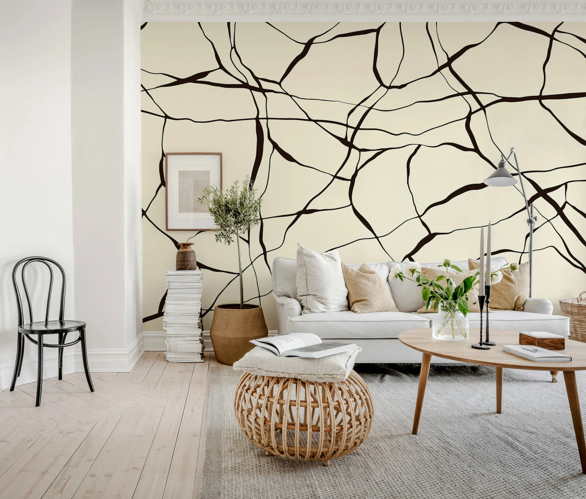Line Art, Beige Mural Wallpaper - room preview 02