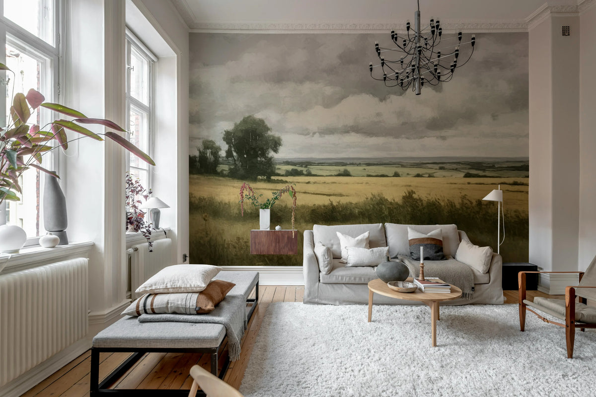 Landscape Painting, Beige Mural Wallpaper - room preview 02