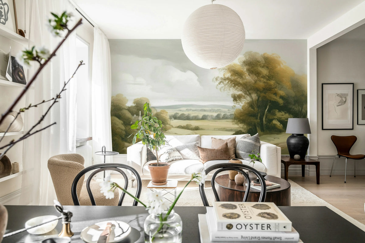 Field View Painting, Beige Mural Wallpaper - room preview 02