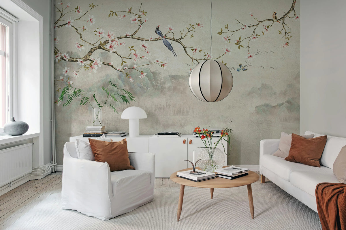Bird Tree, Pastel Mural Wallpaper - room preview 02