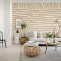 Geometric Lines, Beige Mural Wallpaper - room preview 02